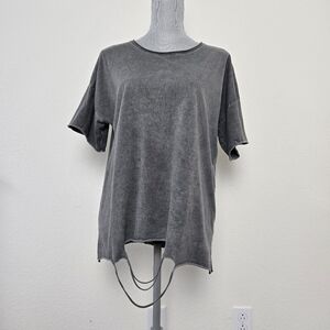 ZLH Heather Grey Academia T-Shirt Unfinished Hem Slits 100% Cotton size Large